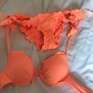 Coral victoria secret bikini top & bottom